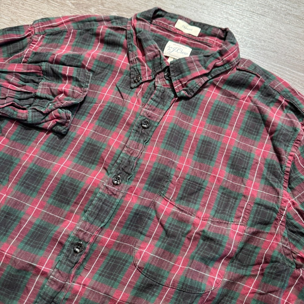 J Crew Shirt Mens Medium Plaid Long Sleeve Button Up Preppy Brushed Twill Adult
